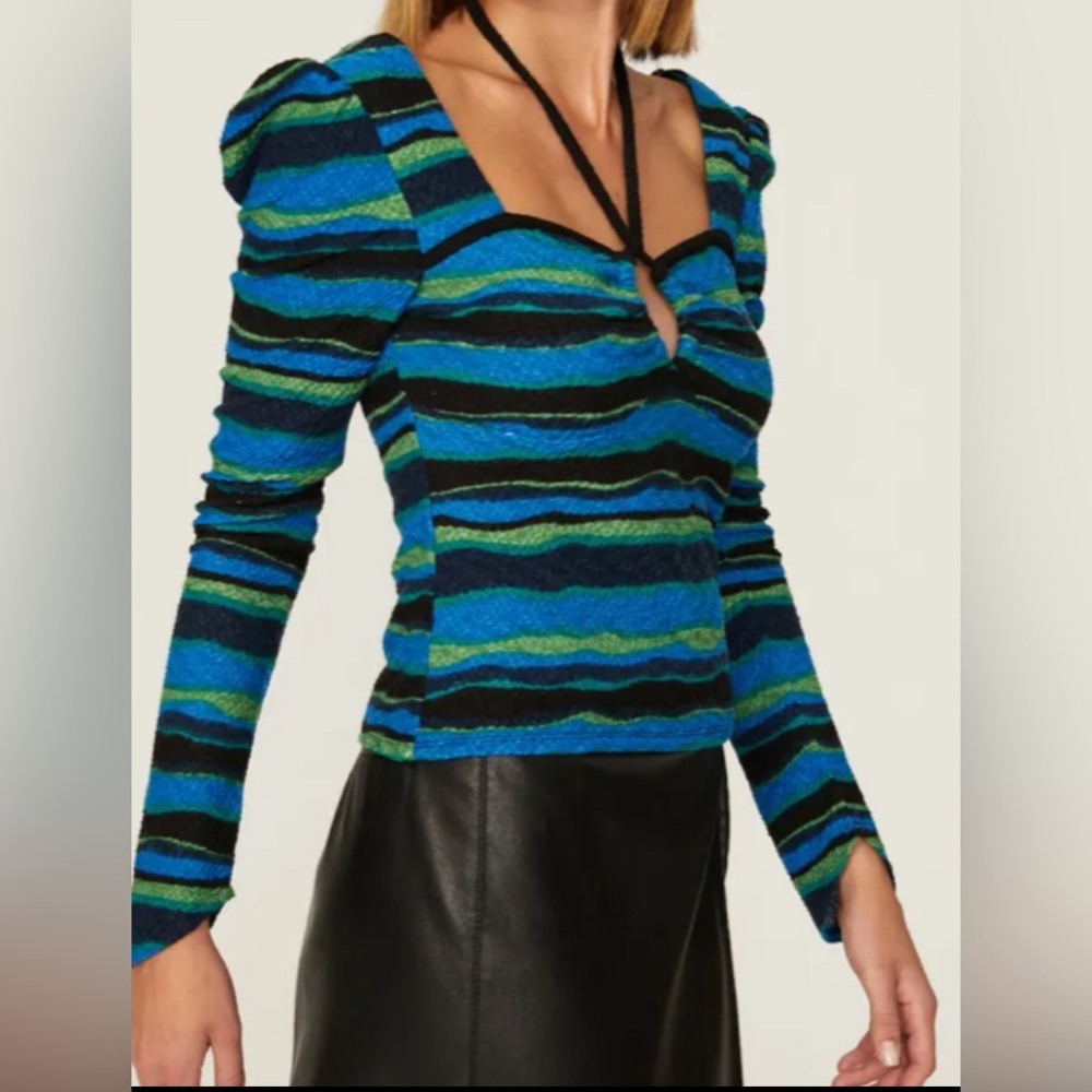 Blue and Green LOVE, WHIT BY WHITNEY PORT Wavy Stripe Knit Top - Size Large